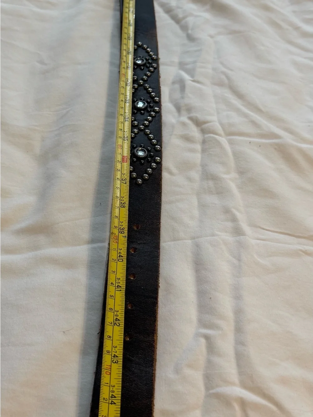 Women’s Brown Studded Leather Belt with Decorative Silver-Tone Buckle